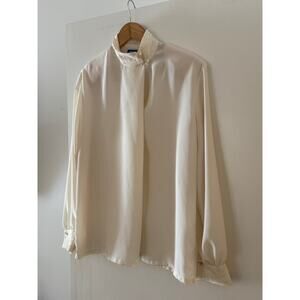 Pendleton Vintage Cream Blouse‎ High Neck Pleated Collar Minimalist Top ✨